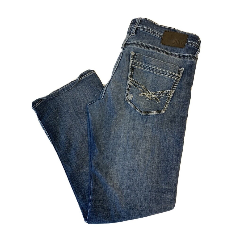 BKE Buckle Jake Straight Stretch Distressed Mens Jeans 33 x‎ 29.5